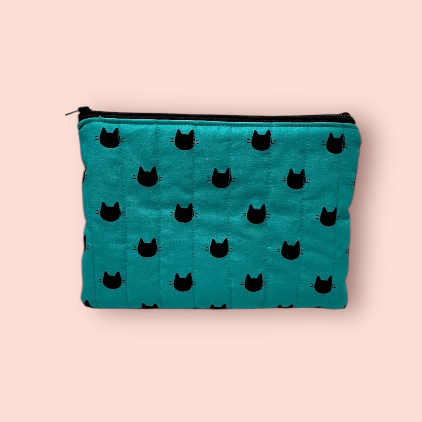 Zipper Pouch - Turquoise with Black Cats