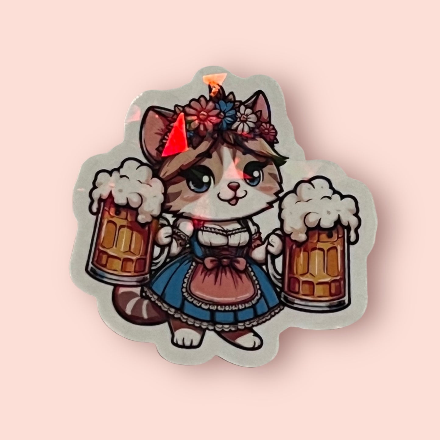 Octoberfest Cat Holographic Sticker