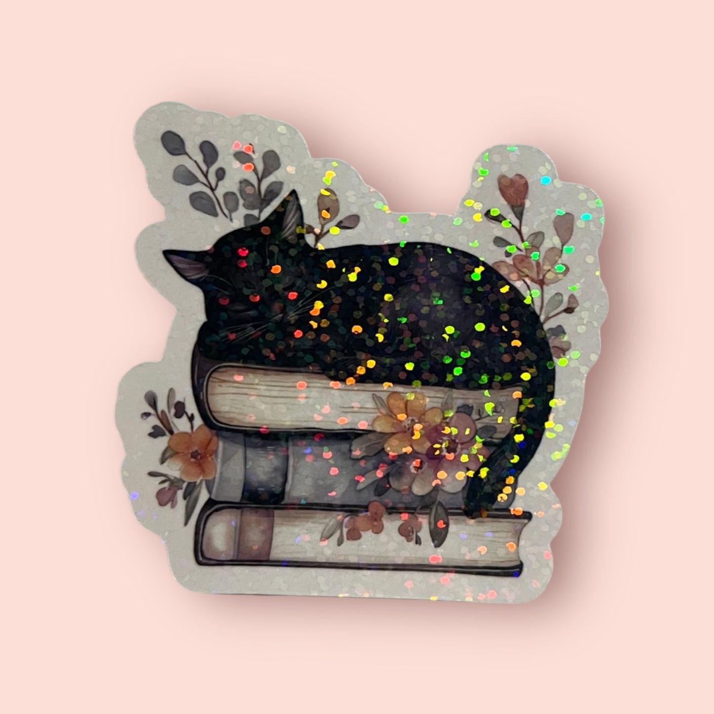 Books & Black Cat Holographic Sticker