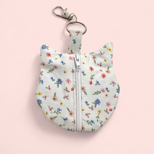 Cat Keychain Wallet - White Floral