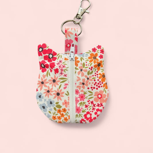 Cat Keychain Wallet - Pink Floral