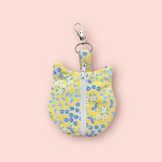 Cat Keychain Wallet - Yellow Floral