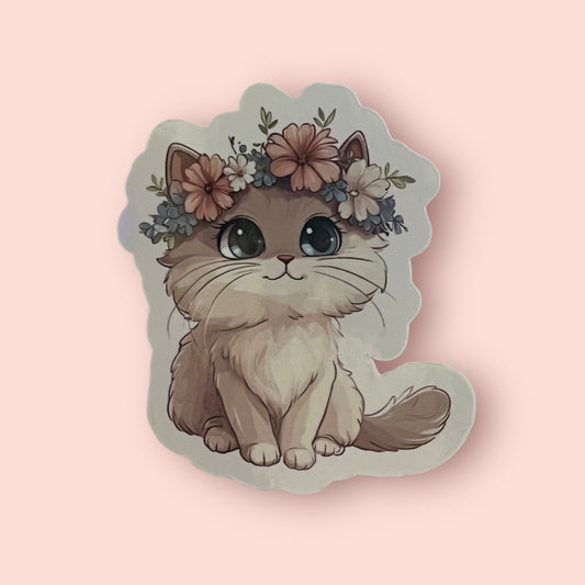 Flower Cat Holographic Sticker