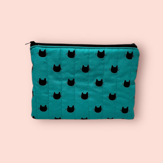 Zipper Pouch - Turquoise with Black Cats