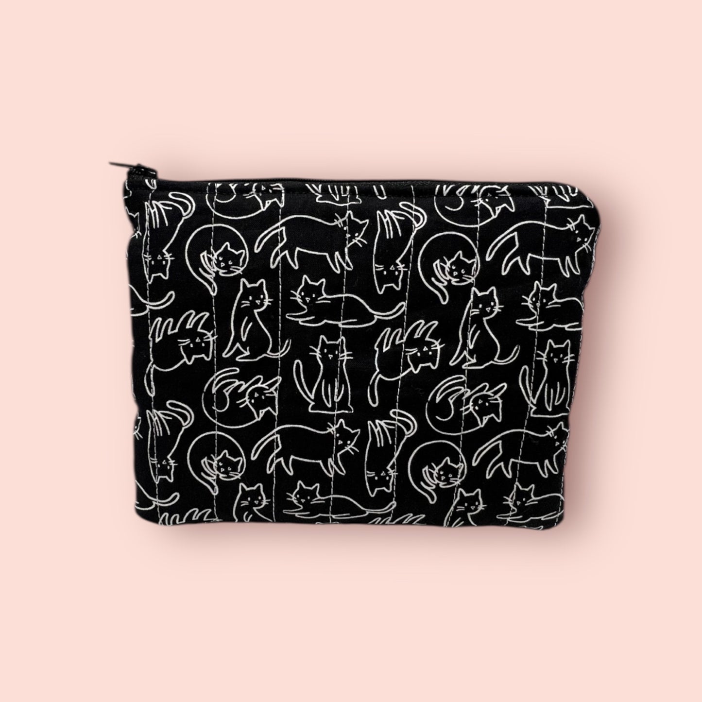 Zipper Pouch - Black with White Cats