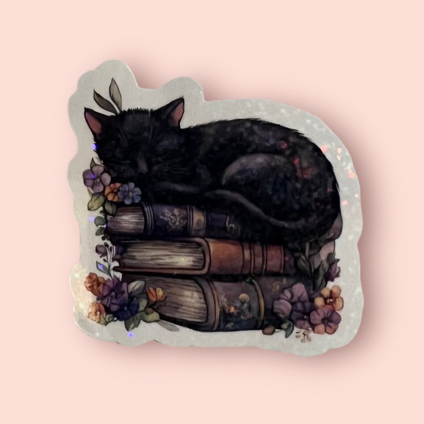 Books & Black Cat Holographic Sticker