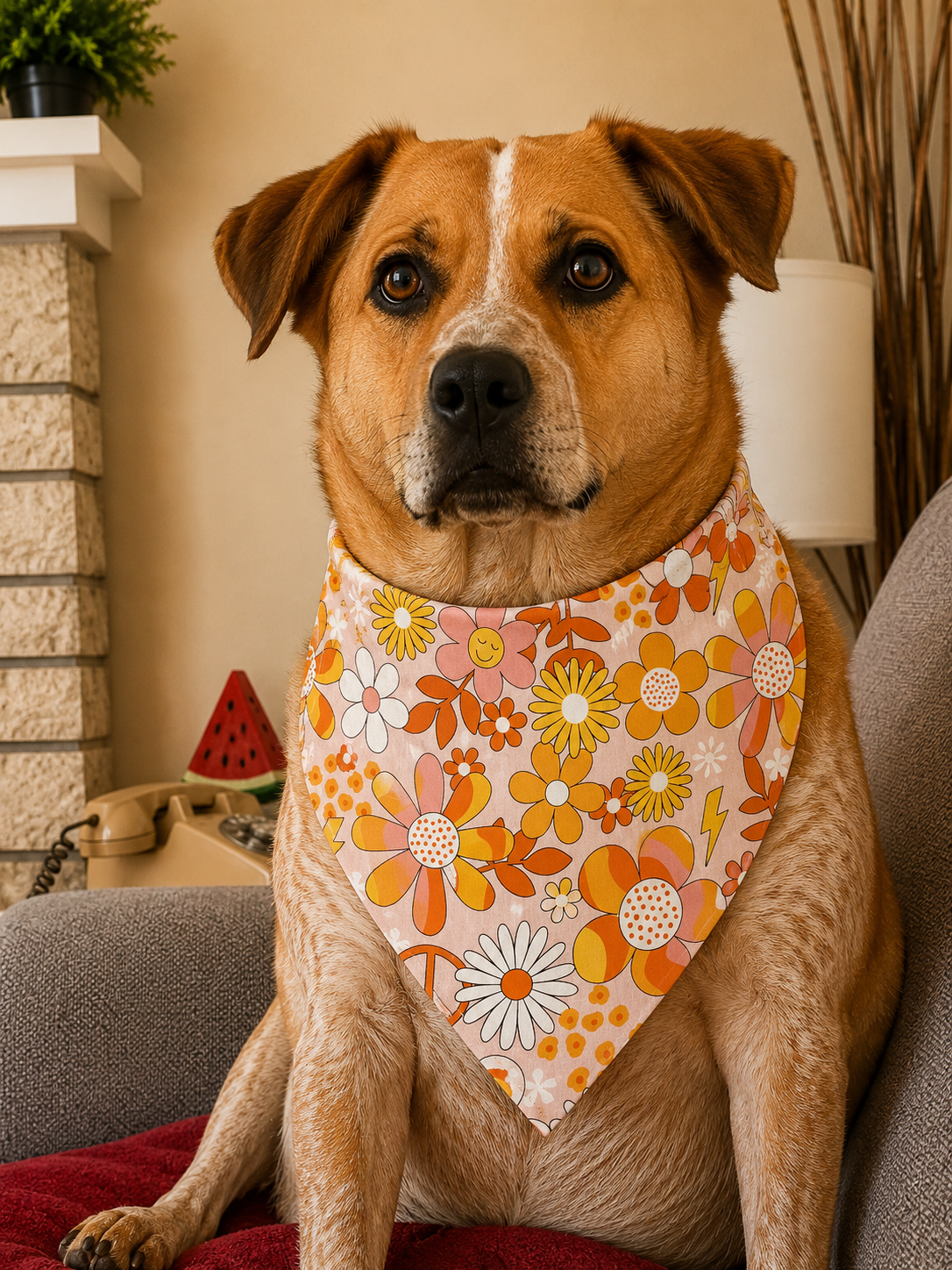 Dog Bandana - Over the Collar - Retro Daisy Flower