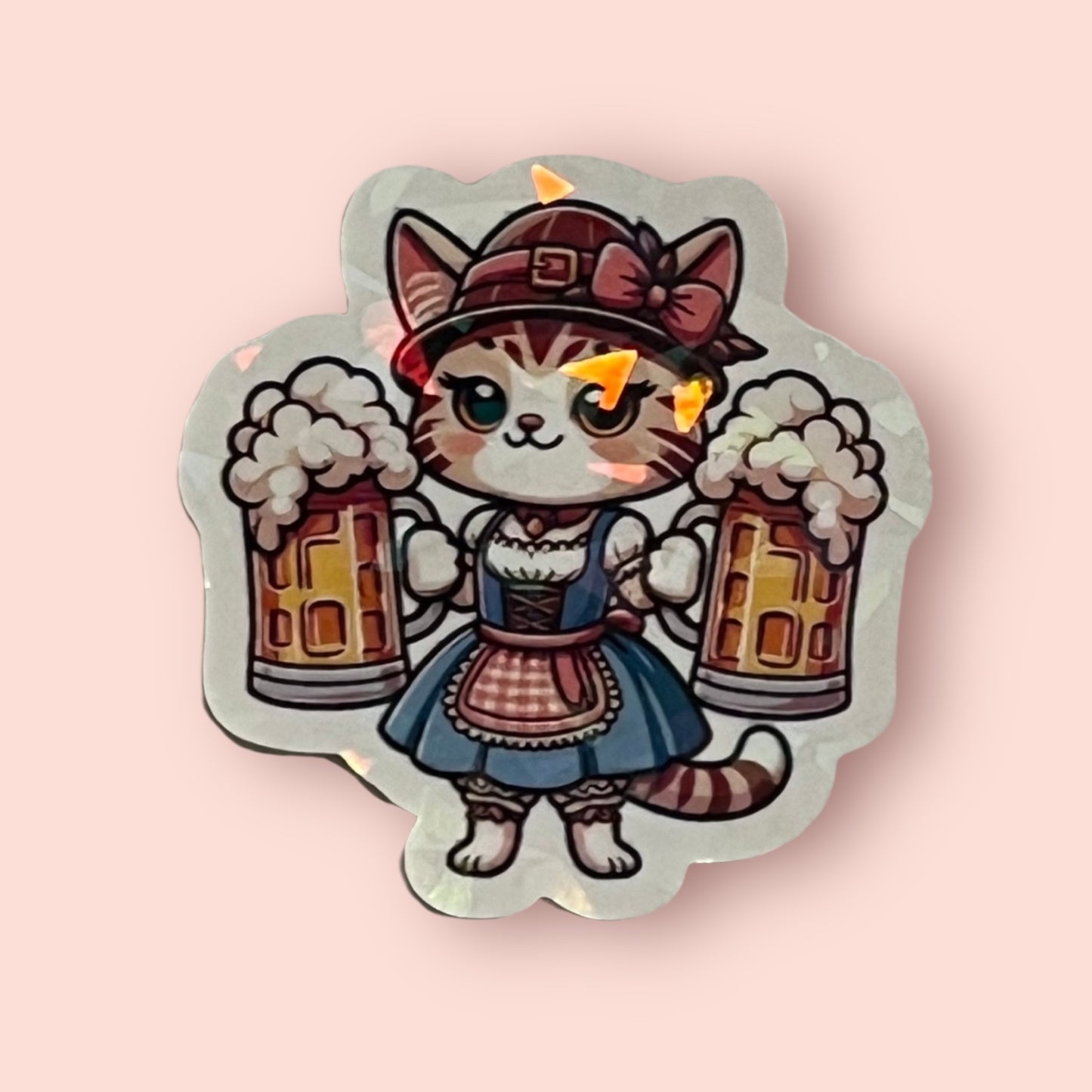 Octoberfest Cat Holographic Sticker