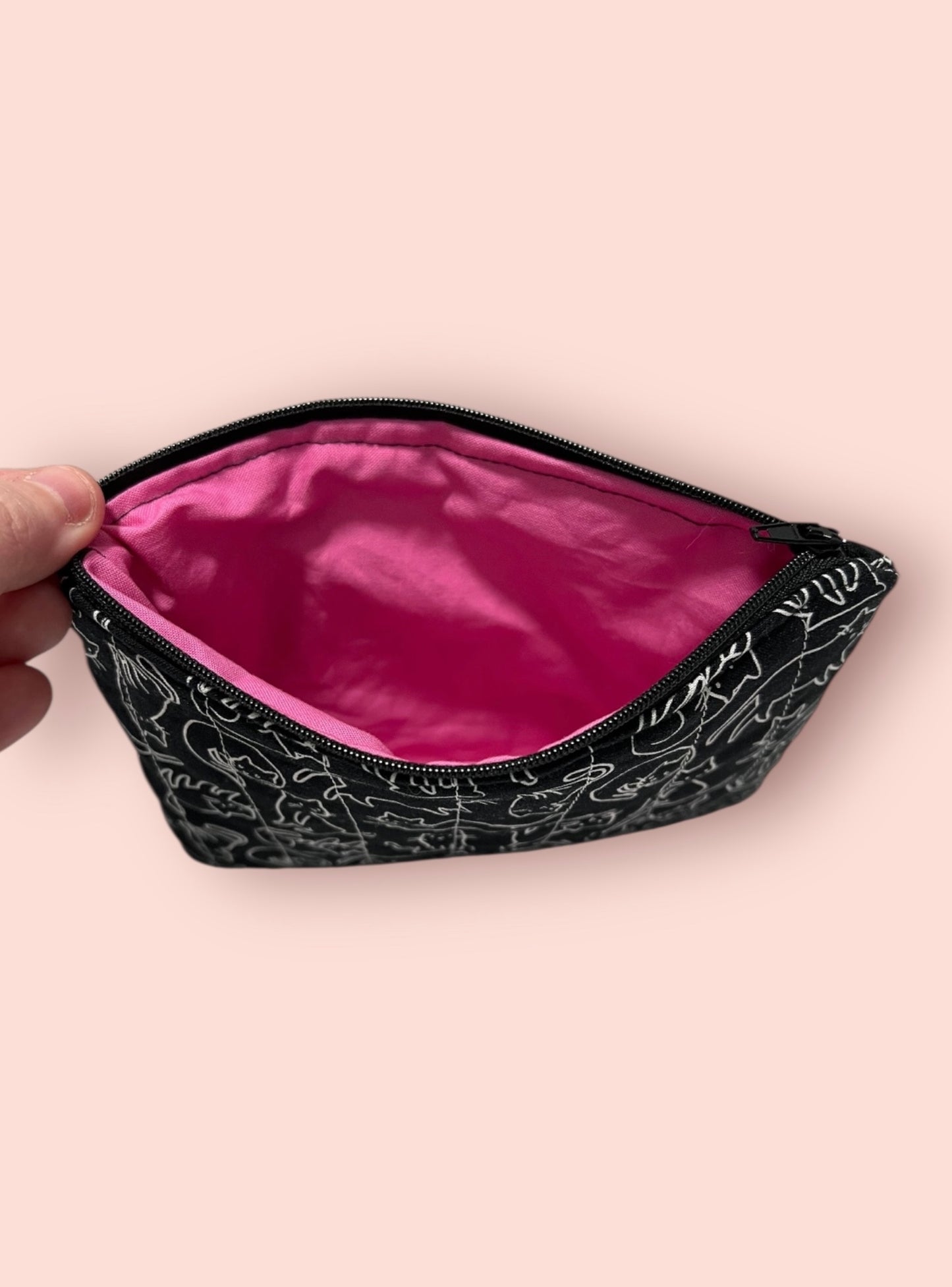 Zipper Pouch - Black with White Cats