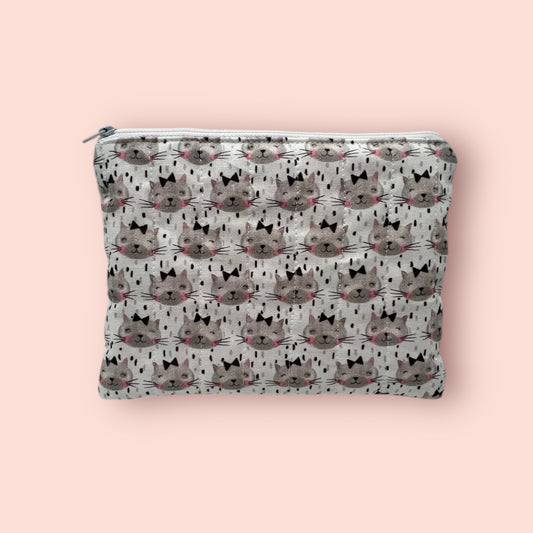 Zipper Pouch - White with White Faces