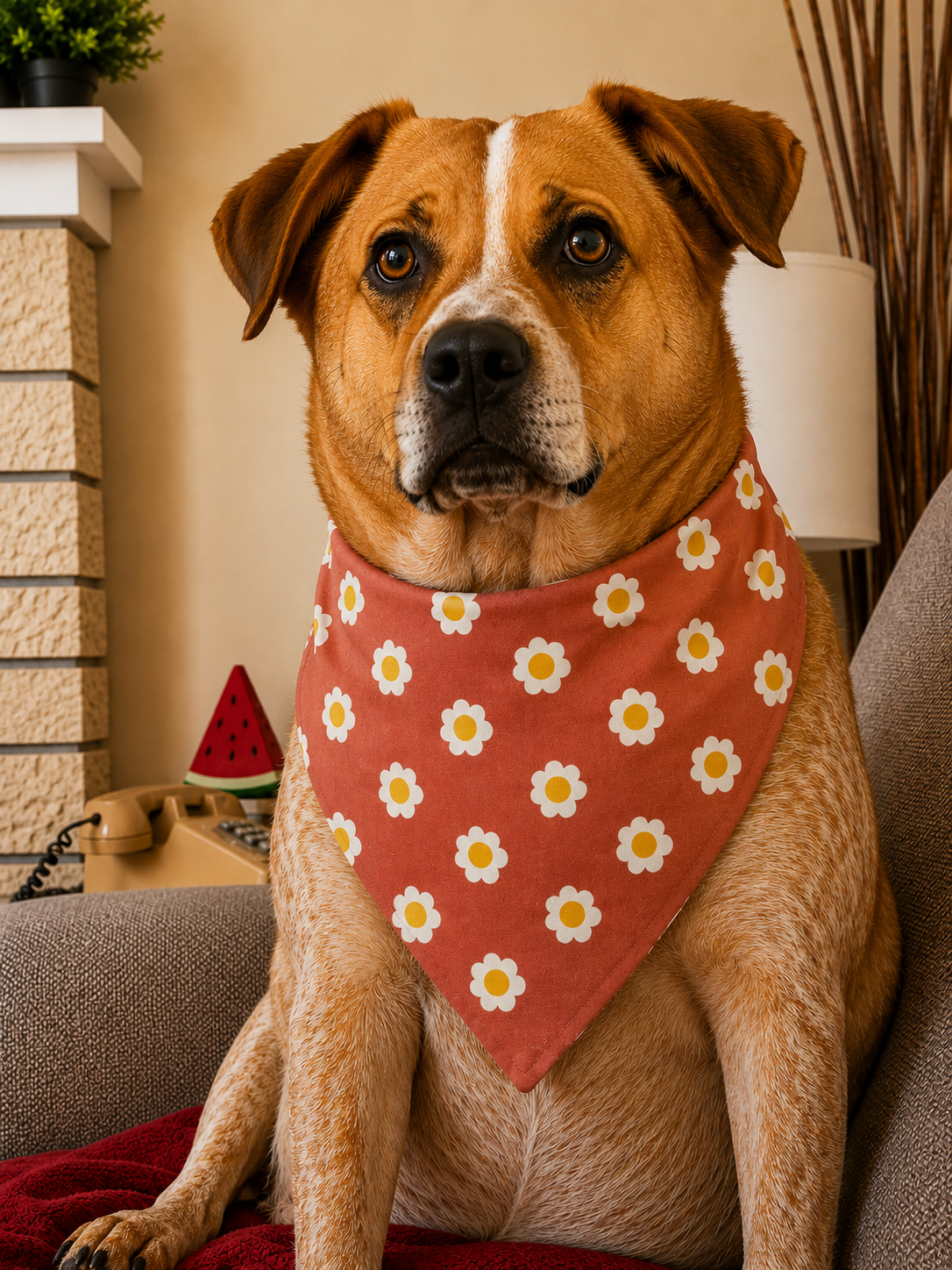 Dog Bandana - Over the Collar - Retro Daisy Flower