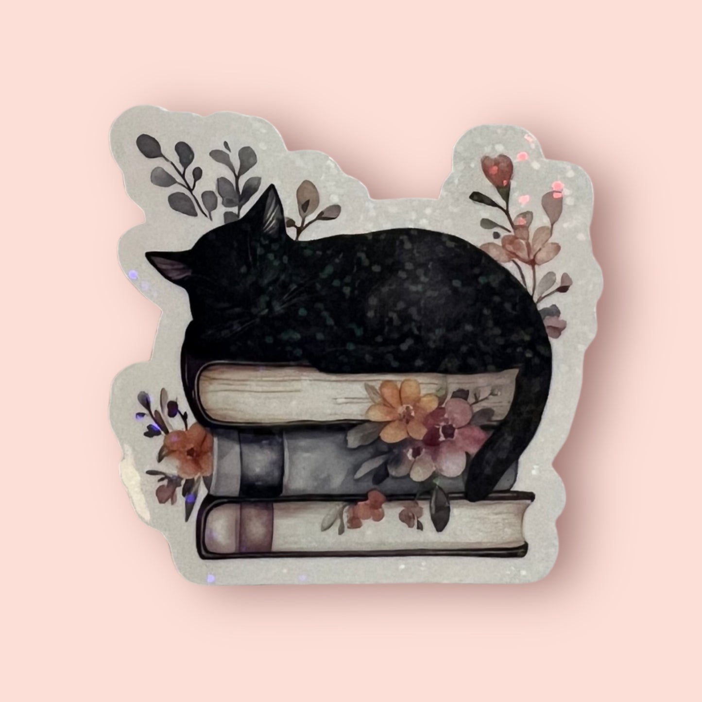 Books & Black Cat Holographic Sticker