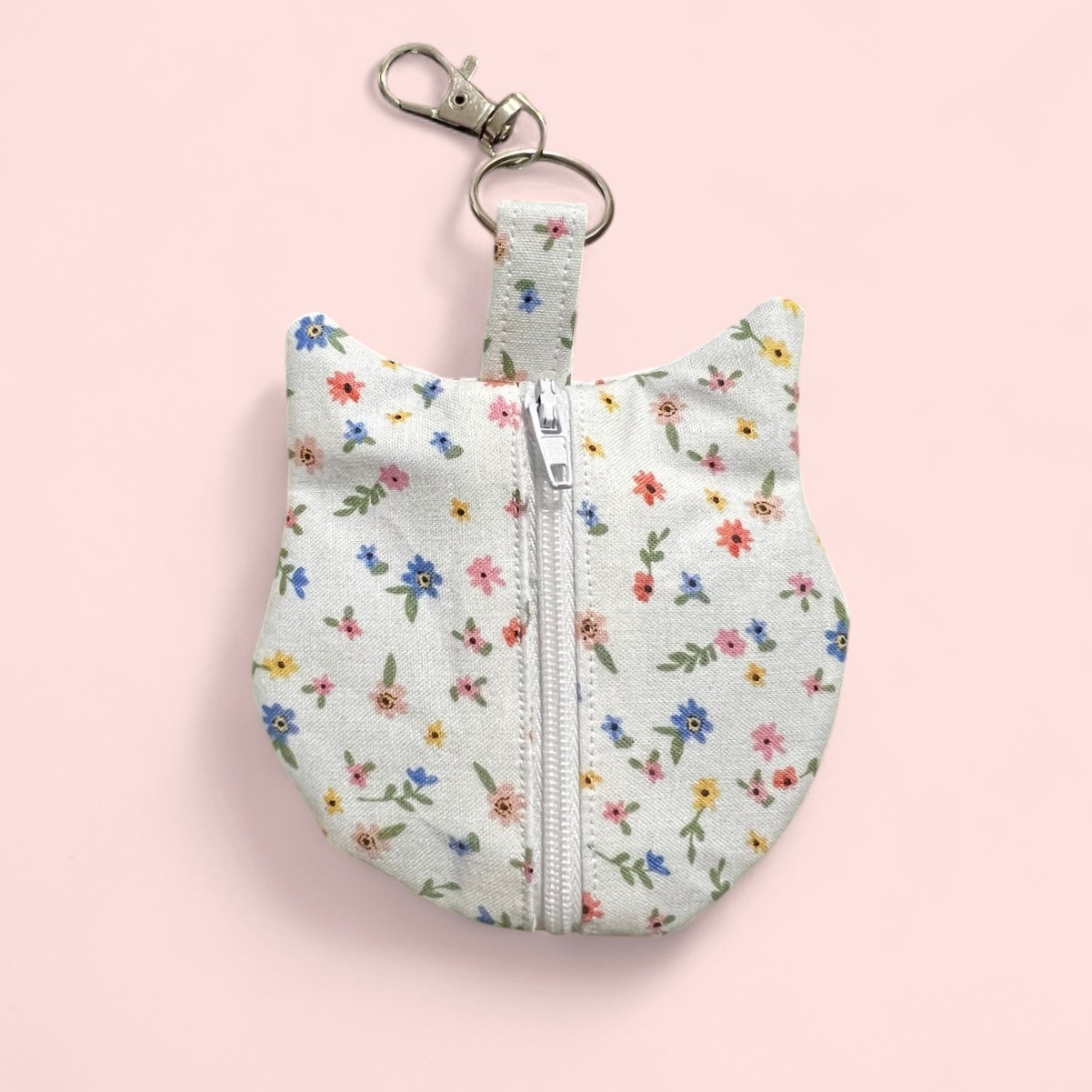 Cat Keychain Wallet - White Floral