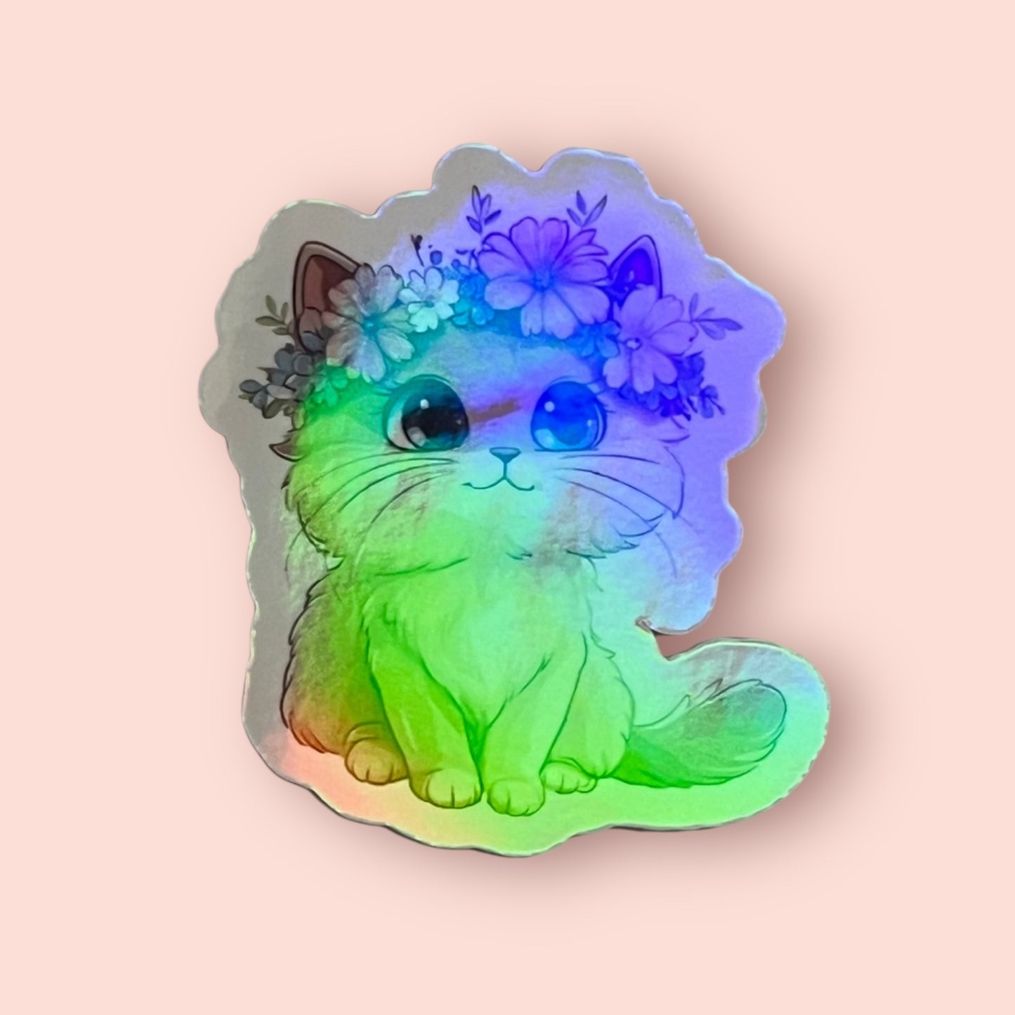 Flower Cat Holographic Sticker