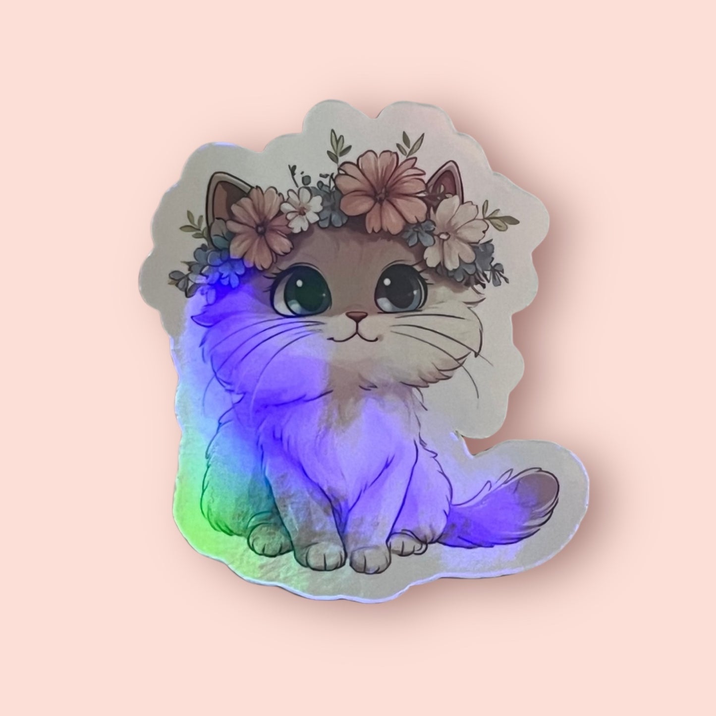 Flower Cat Holographic Sticker